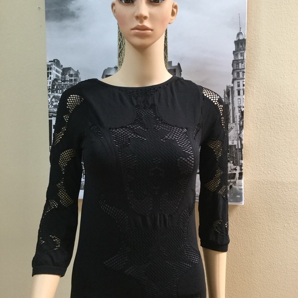 Free People Placed Cutwork Slip Black 3/4 Sleeve Bodycon Dress - Picture 5 of 9